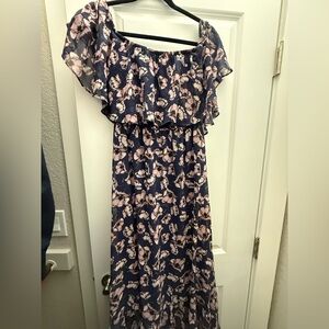 Donna Morgan Navy and Pink Floral Maxi Dress